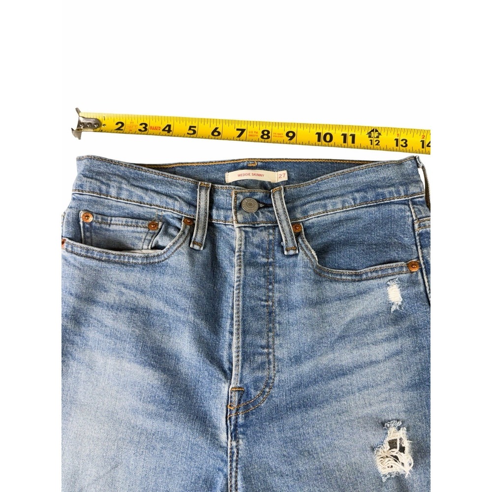 Levi's Wedgie Skinny Jeans Womens 27 High Rise Distressed Light Wash Button Fly - Picture 9 of 11